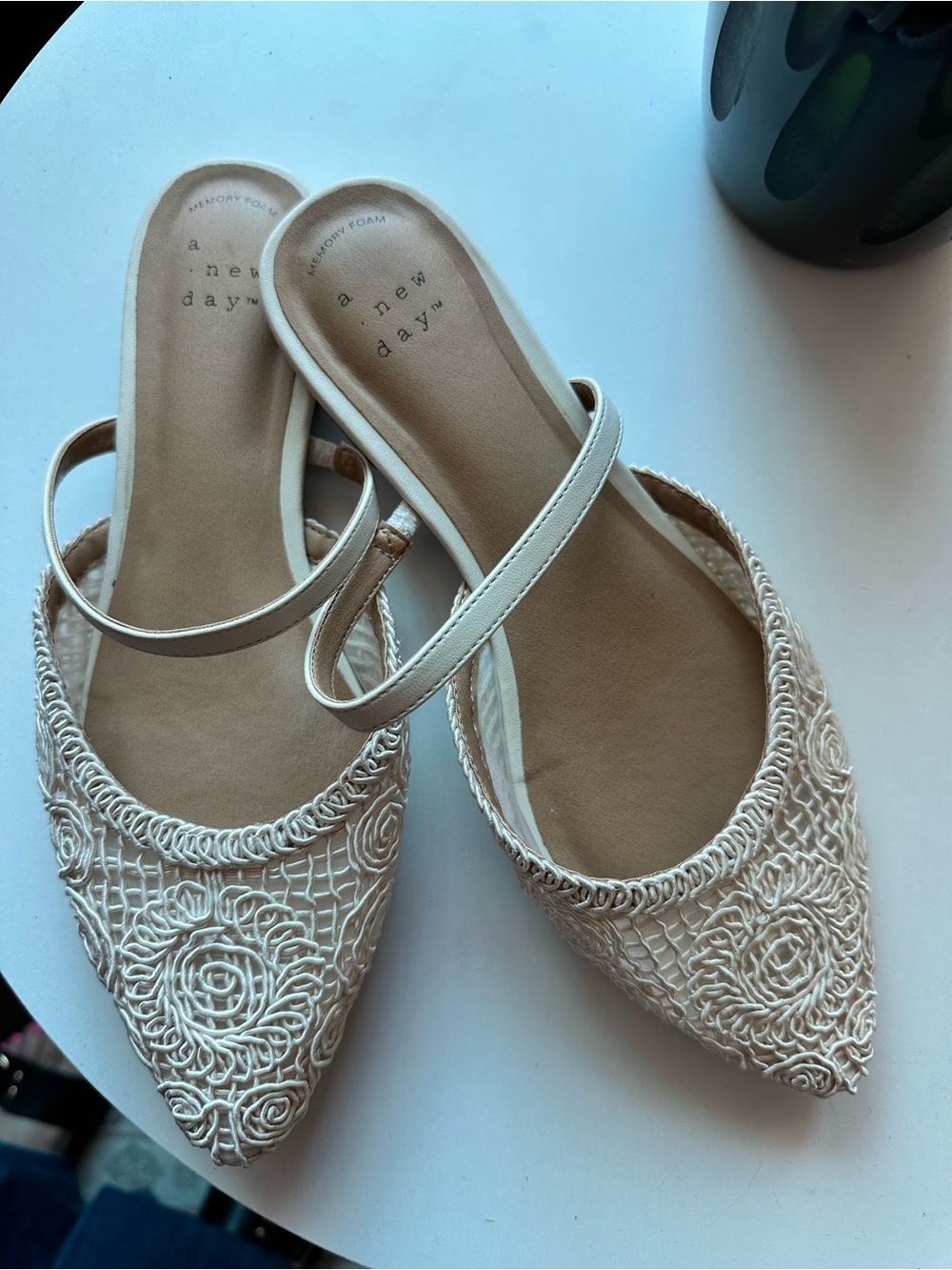 a new day Cream Lace Pointed-Toe Strap Mules